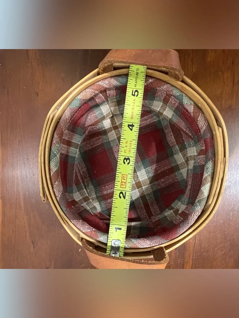 Vtg Longaberger Handwoven Basket with Red Plaid Liner 2002